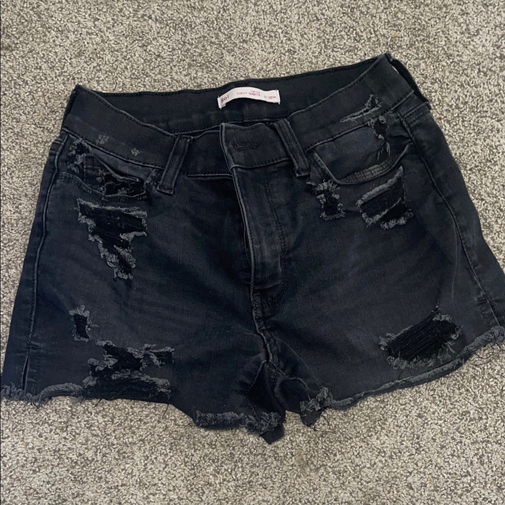 SO Black Jean Shorts with Distressed Rips and High-Waisted Style
